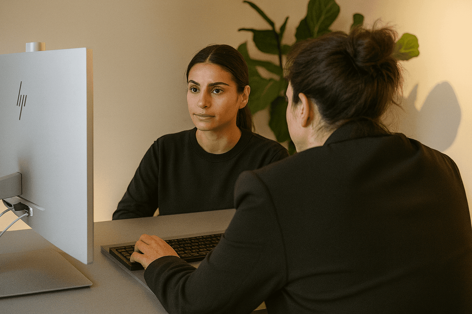 A person looking at a computer screen