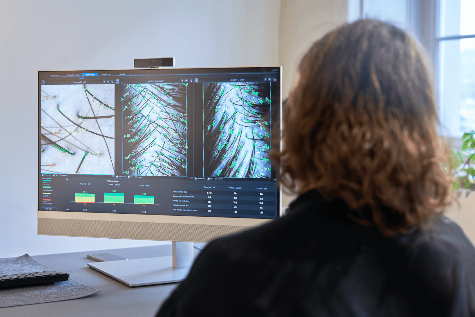 Person looking at hair analysis