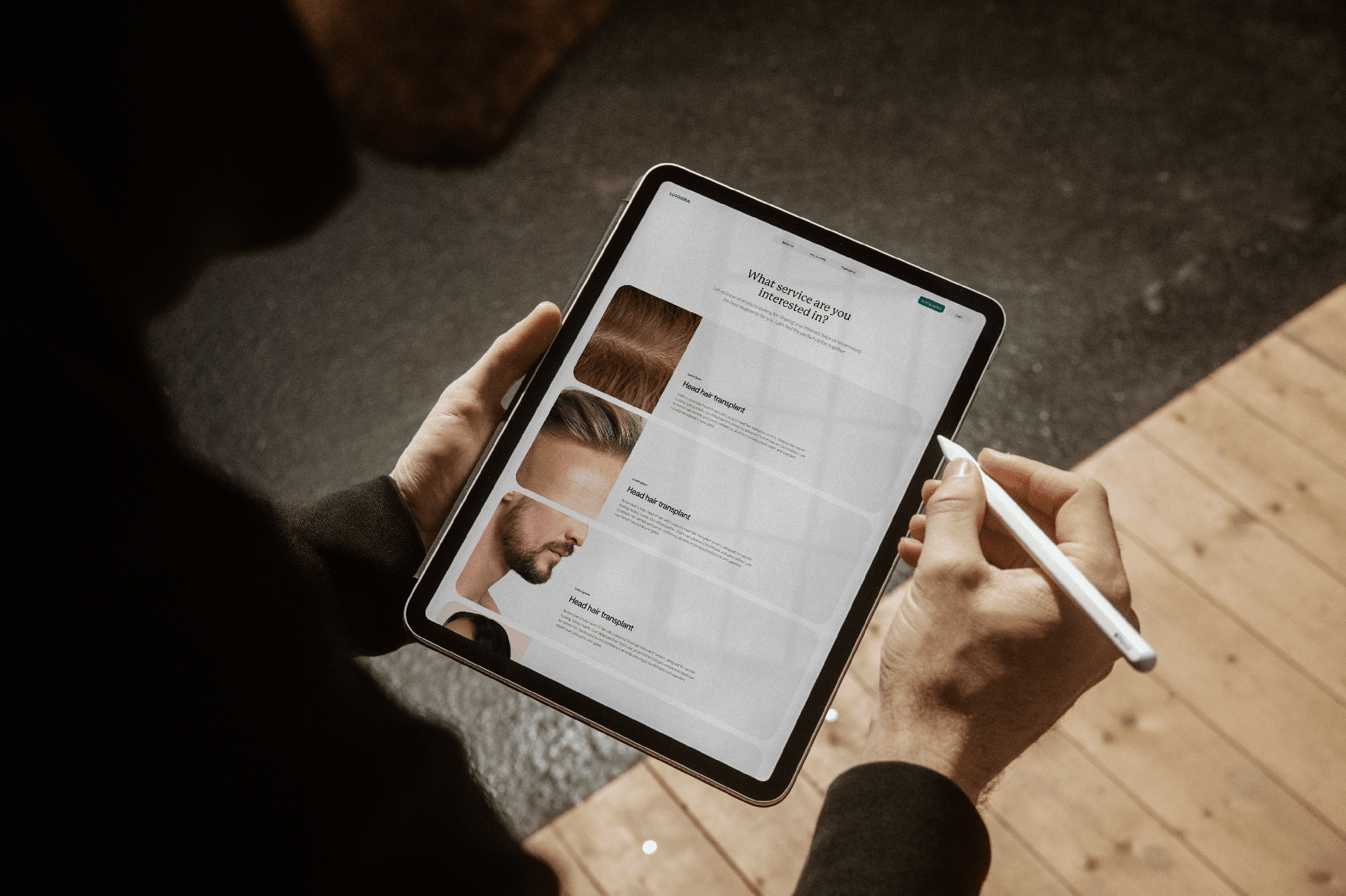 A person taking a quiz on a tablet